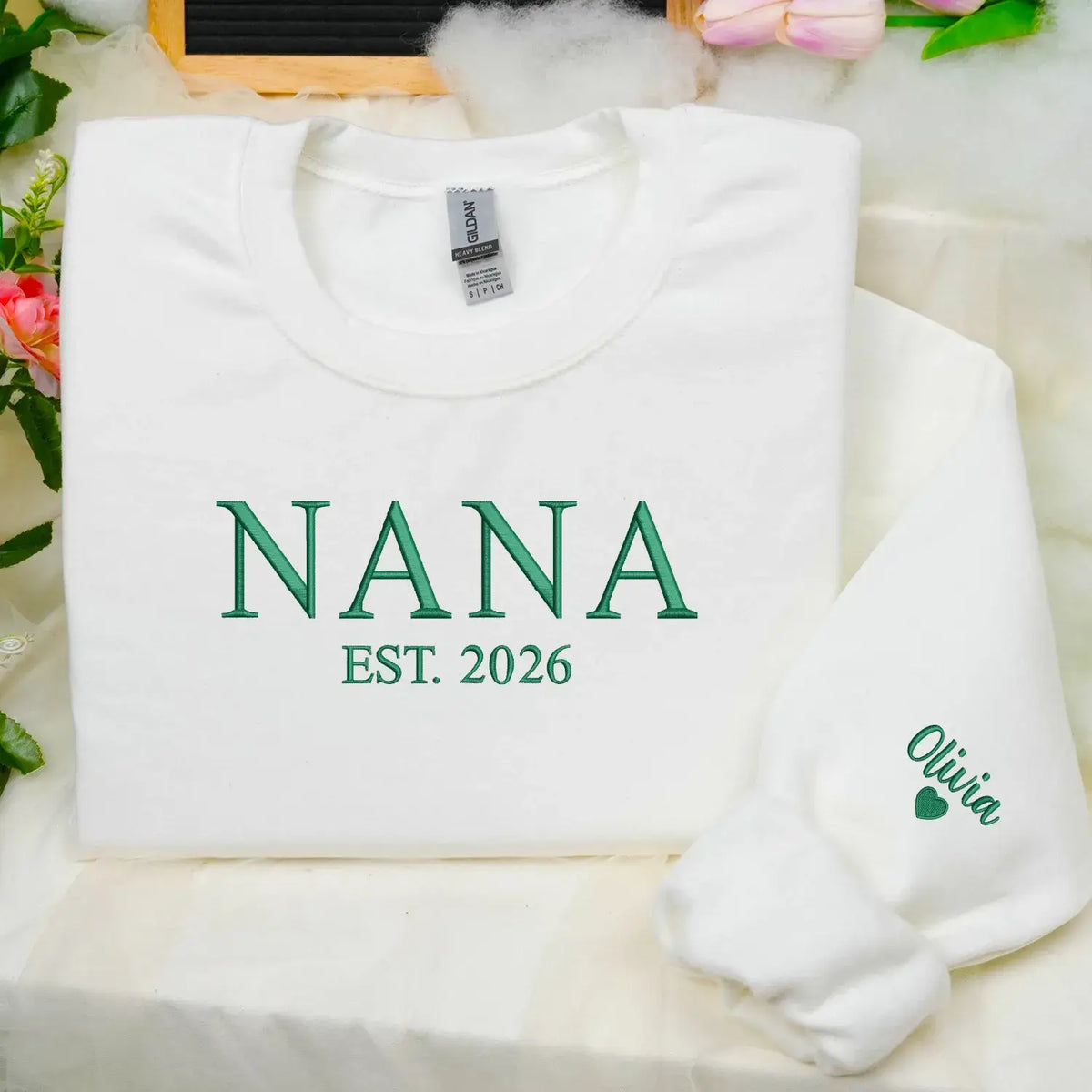 Custom embroidered Nana EST sweatshirt with grandkids names personalized grandmother gift