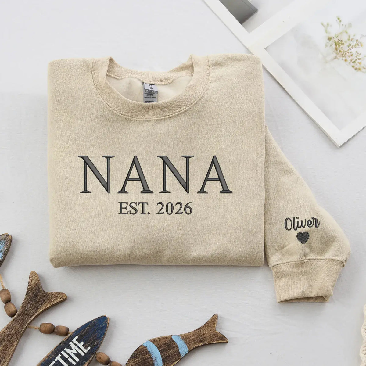 Custom embroidered Nana EST sweatshirt with grandkids names personalized grandmother gift