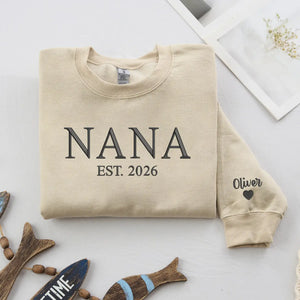Custom embroidered Nana EST sweatshirt with grandkids names personalized grandmother gift