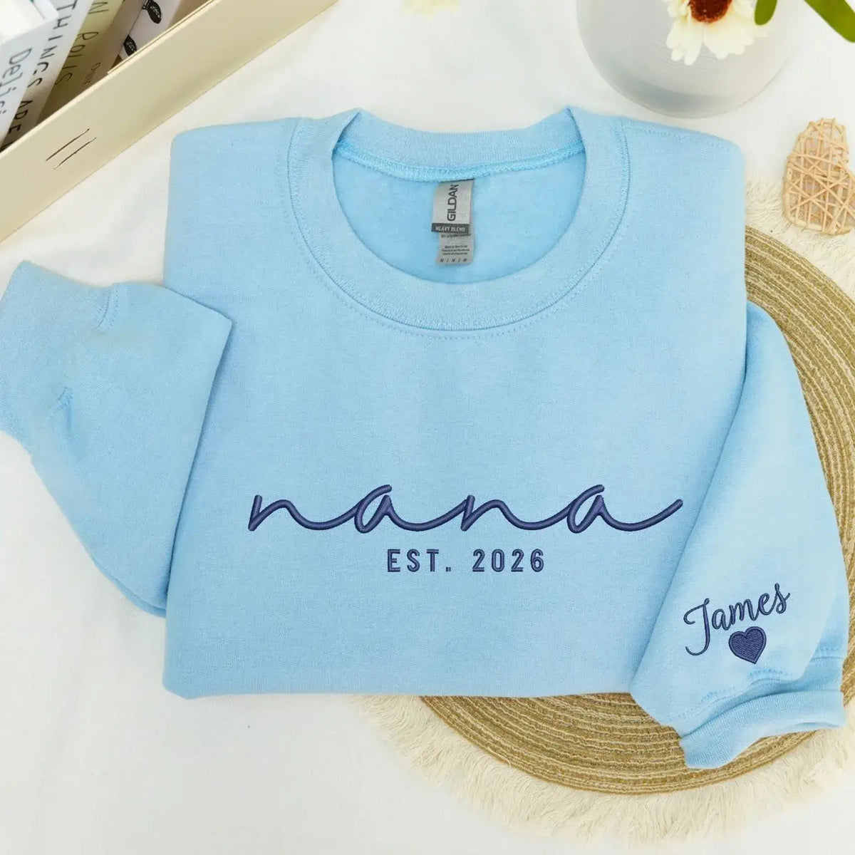 Custom Nana EST sweatshirt embroidered with grandkids names on sleeve personalized Nana hoodie gift