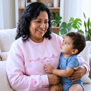 Custom Nana EST sweatshirt embroidered with grandkids names on sleeve personalized Nana hoodie gift