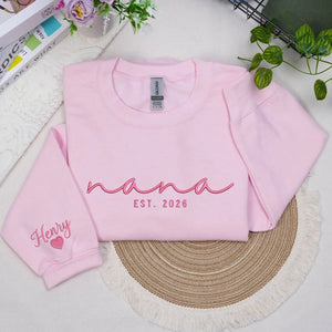 Custom Nana EST sweatshirt embroidered with grandkids names on sleeve personalized Nana hoodie gift