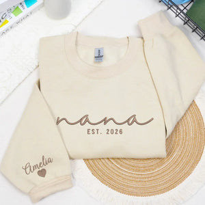 Custom Nana EST sweatshirt embroidered with grandkids names on sleeve personalized Nana hoodie gift