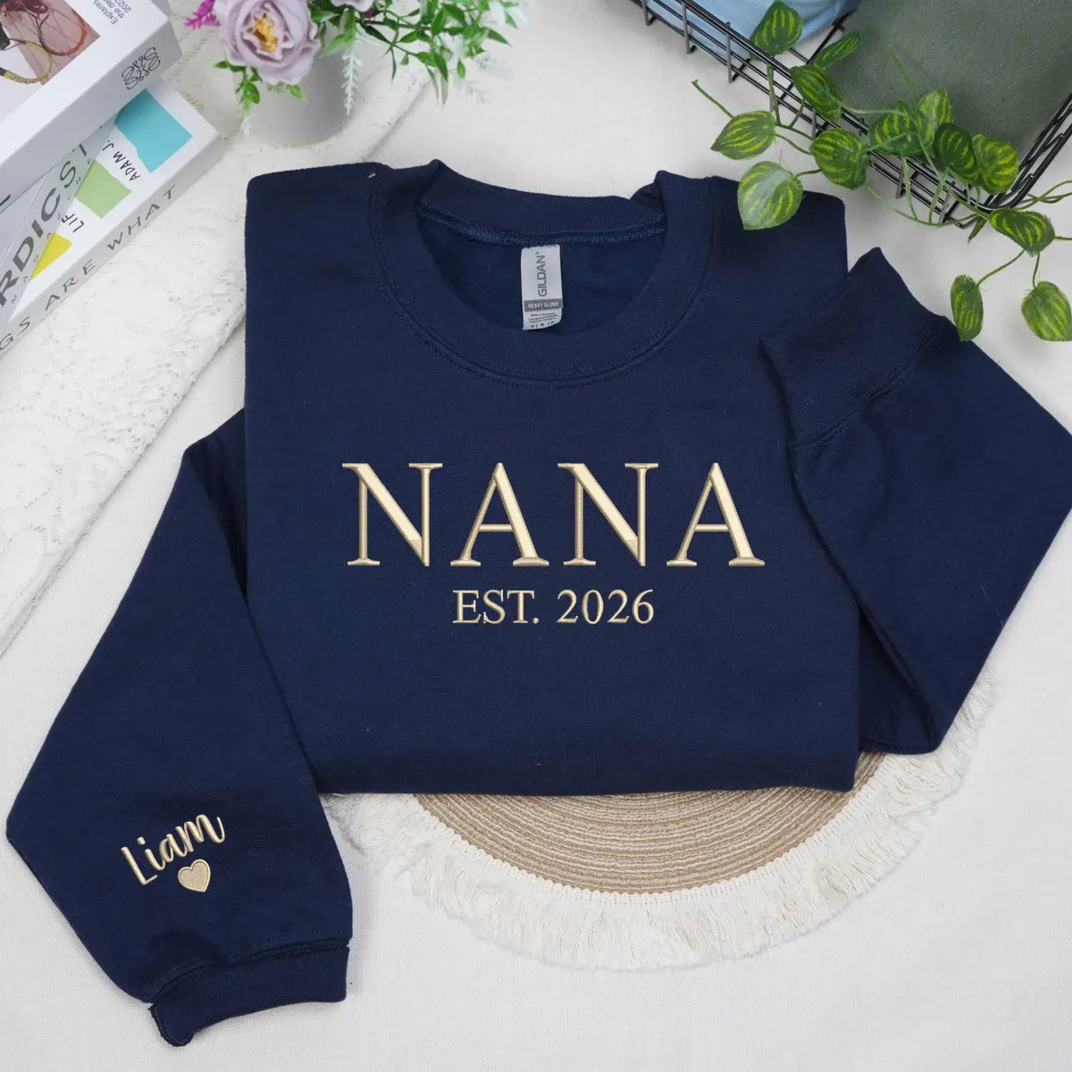 Custom embroidered Nana EST sweatshirt with grandkids names personalized grandmother gift