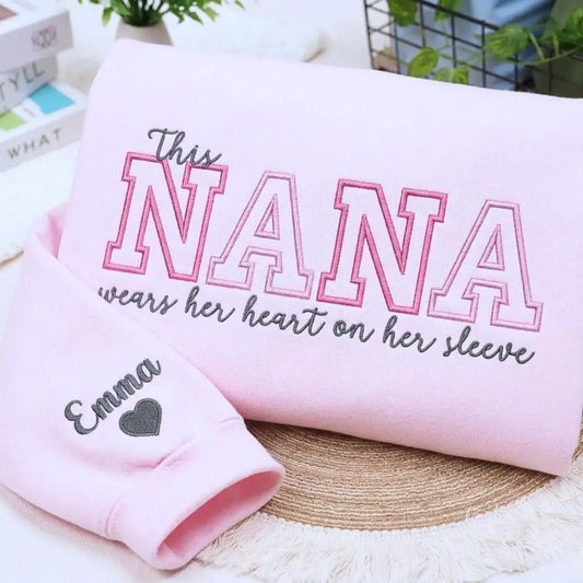 Custom embroidered Nana sweatshirt in soft fabric, perfect heartfelt Mother’s Day gift for grandmother