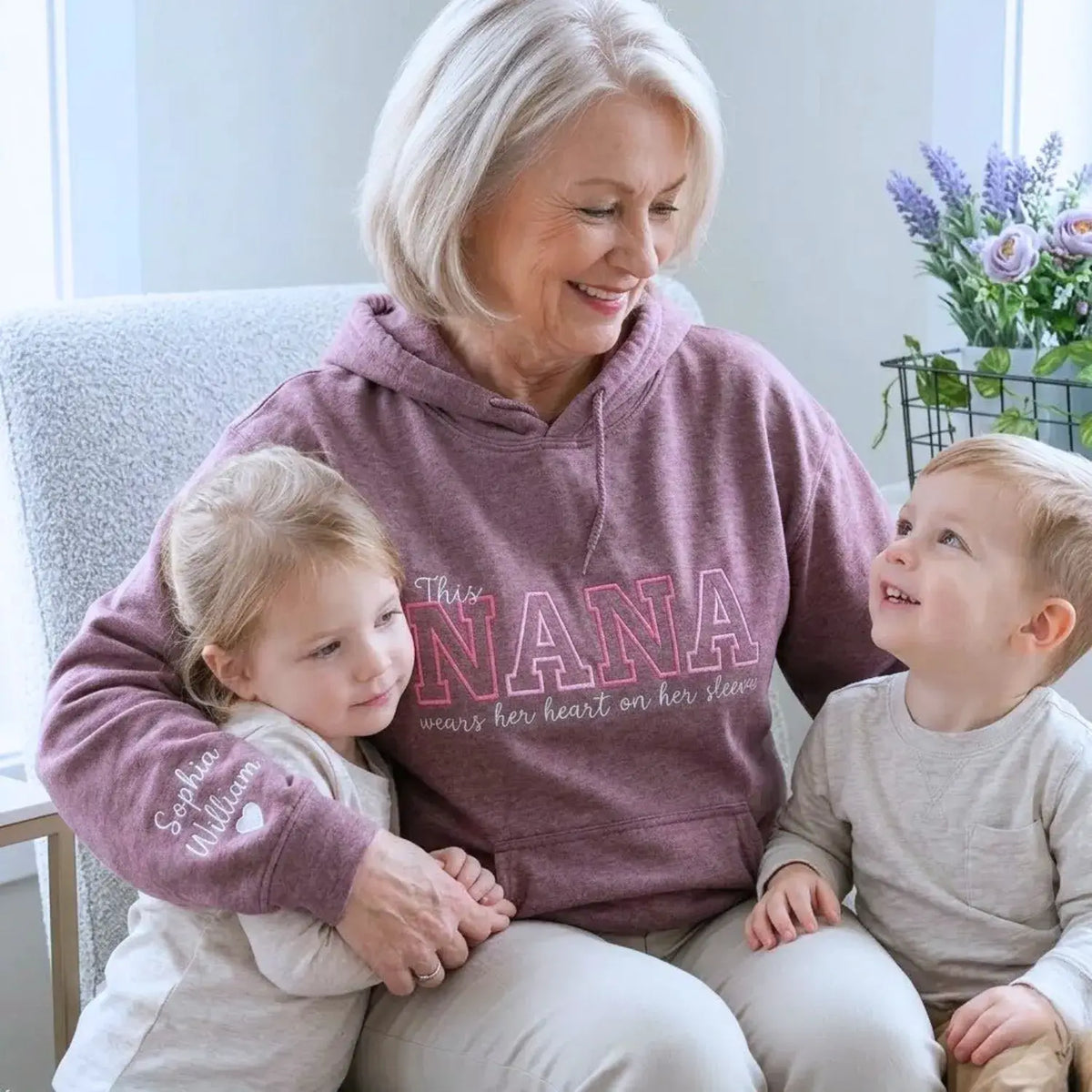 Custom embroidered Nana sweatshirt in soft fabric, perfect heartfelt Mother’s Day gift for grandmother