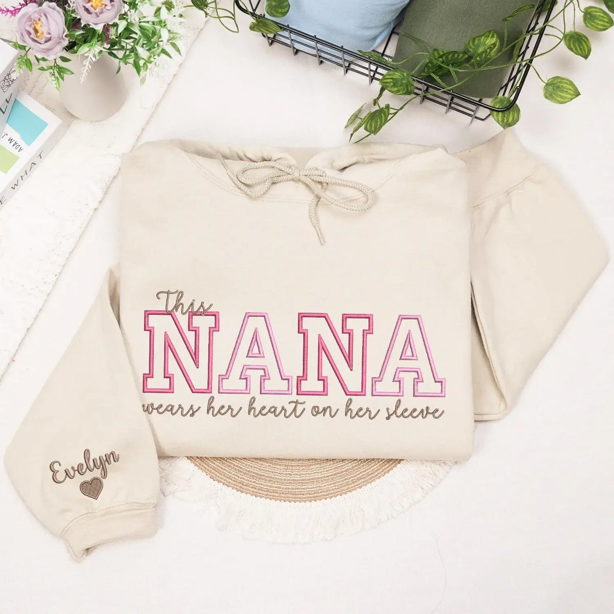 Custom embroidered Nana sweatshirt in soft fabric, perfect heartfelt Mother’s Day gift for grandmother