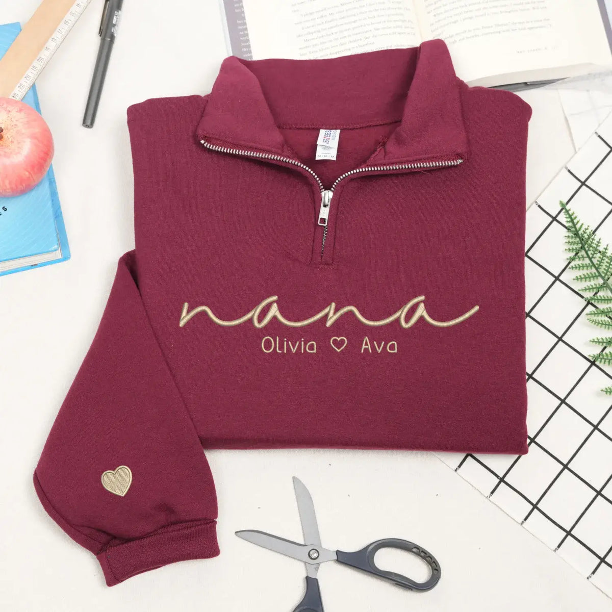 Custom nana quarter zip sweatshirt embroidered with grandkids names personalized grandma gift cozy family sweatshirt
