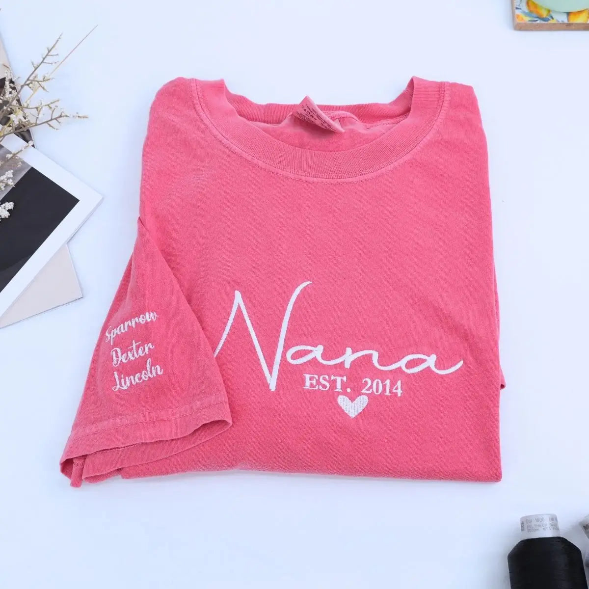 Custom embroidered Nana EST year shirt gift for grandmother – soft cotton in neutral tone