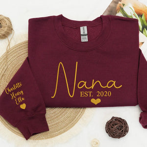 Custom embroidered Nana sweatshirt with grandkids names personalized family gift for grandmother