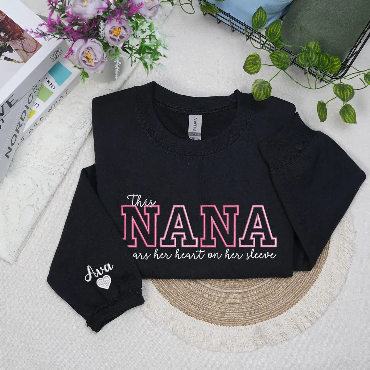 Custom embroidered Nana sweatshirt in soft fabric, perfect heartfelt Mother’s Day gift for grandmother