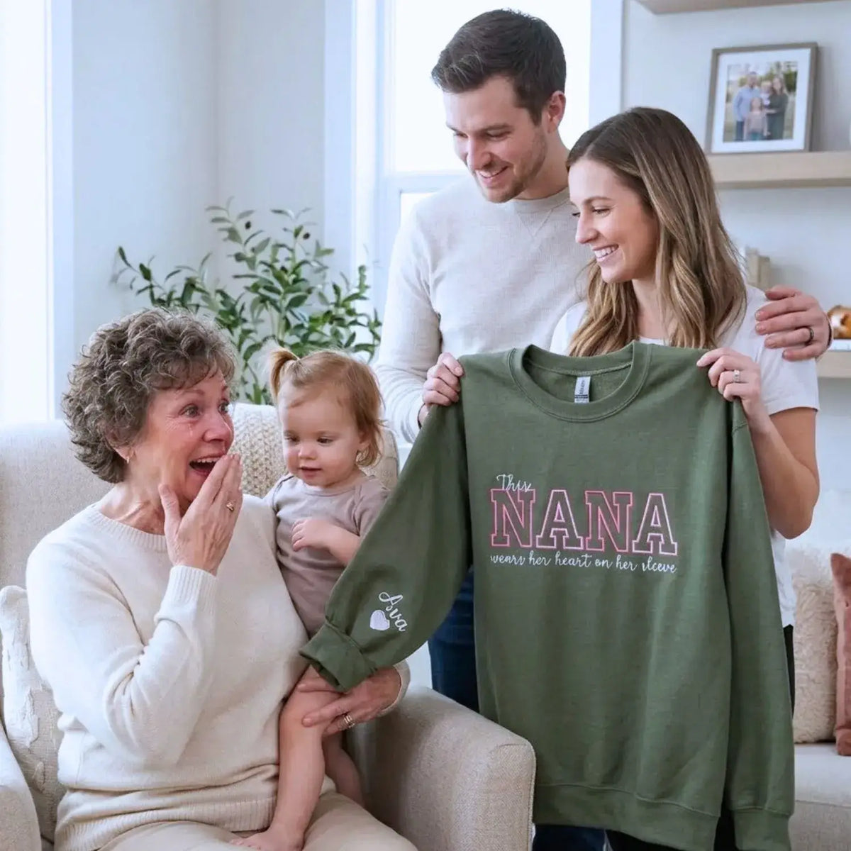 Custom embroidered Nana sweatshirt in soft fabric, perfect heartfelt Mother’s Day gift for grandmother