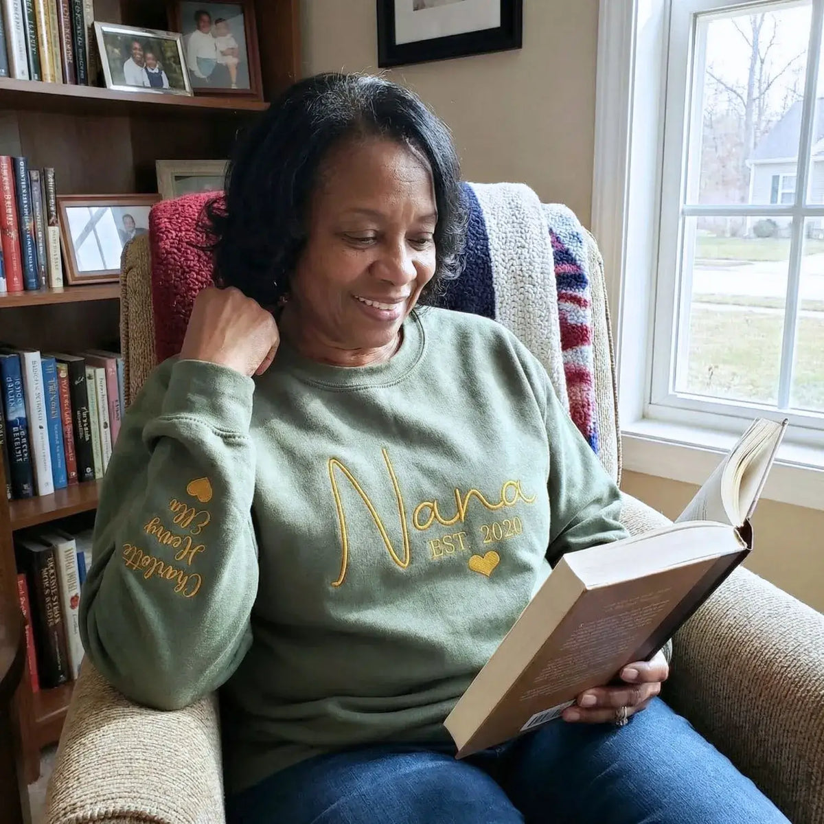 Custom embroidered Nana sweatshirt with grandkids names personalized family gift for grandmother