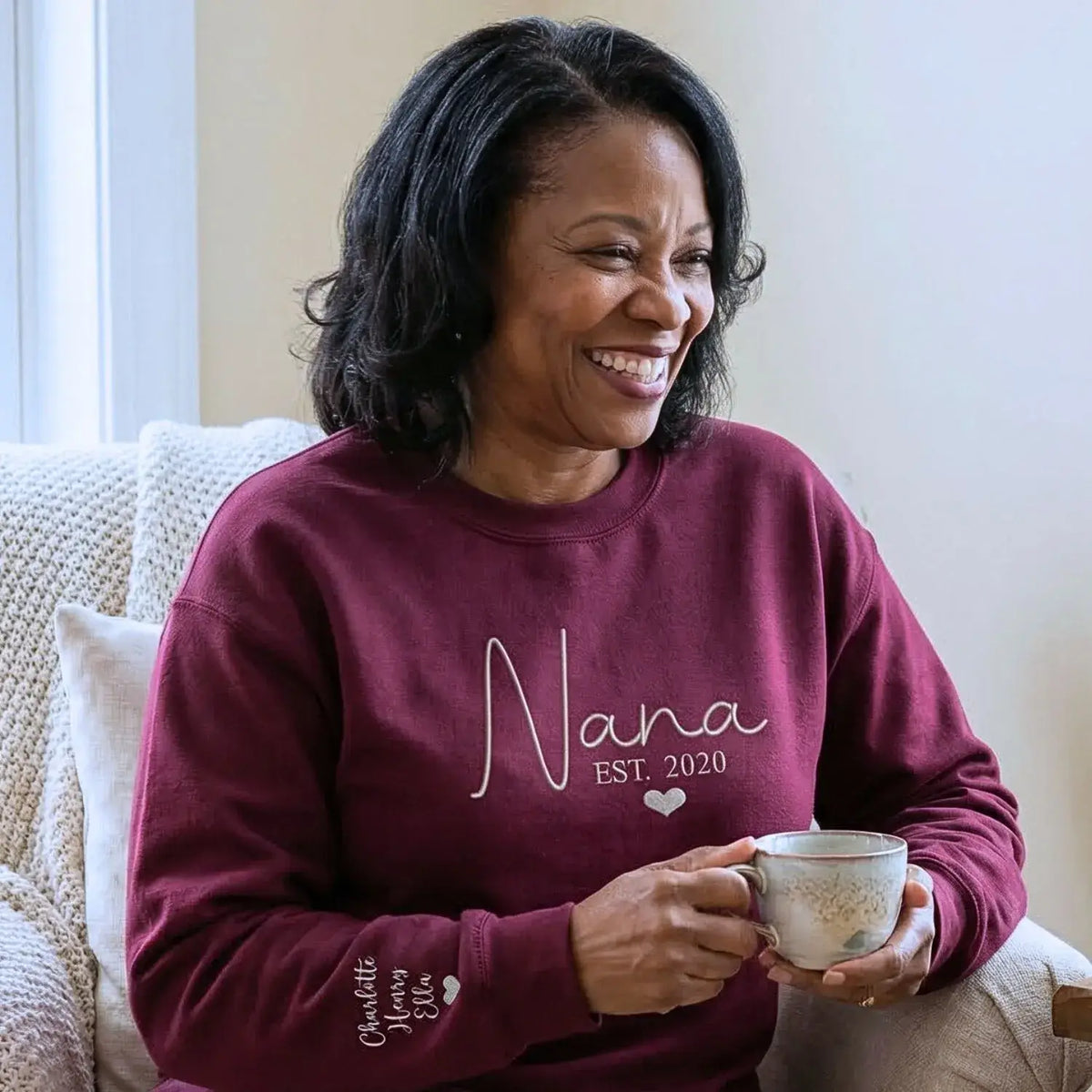 Personalized Nana sweatshirt embroidered with grandkids names custom grandmother gift