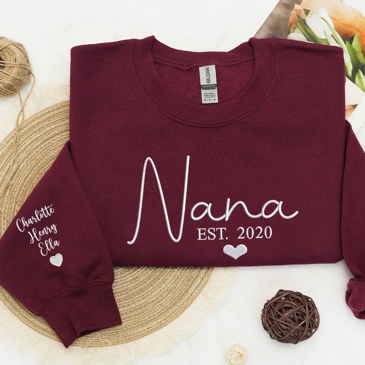 Custom embroidered Nana sweatshirt with grandkids names personalized family gift for grandmother