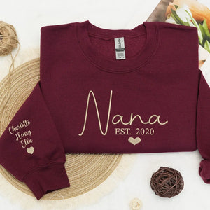 Personalized Nana sweatshirt embroidered with grandkids names custom grandmother gift