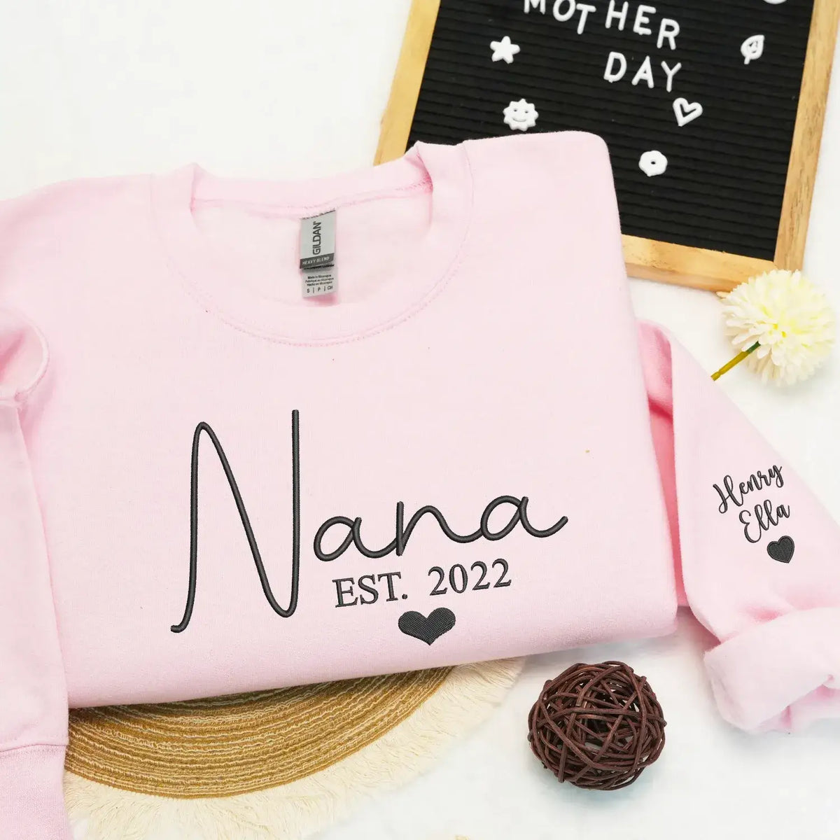 Custom embroidered Nana sweatshirt with grandkids names personalized family gift for grandmother