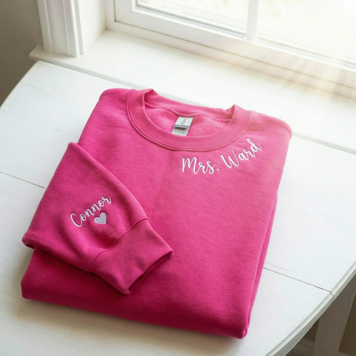 Custom Embroidered Text Sweatshirt with Collar & Sleeve Personalization, Quote Sweatshirt with Choose Font & Thread Color