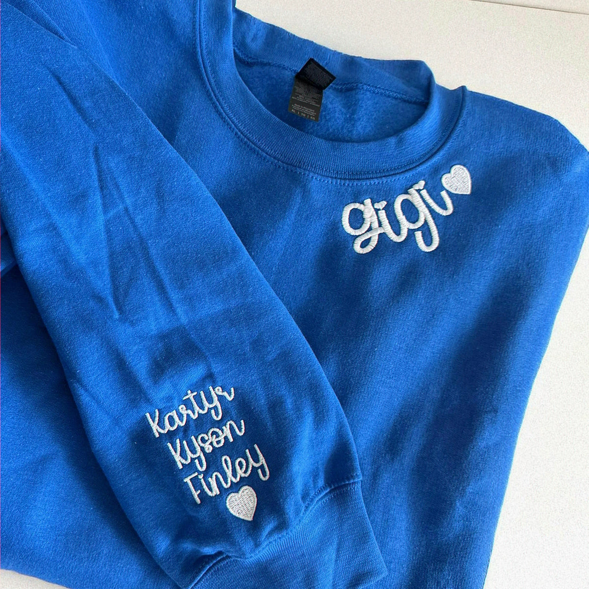 Custom Embroidered Text Sweatshirt with Collar & Sleeve Personalization, Quote Sweatshirt with Choose Font & Thread Color