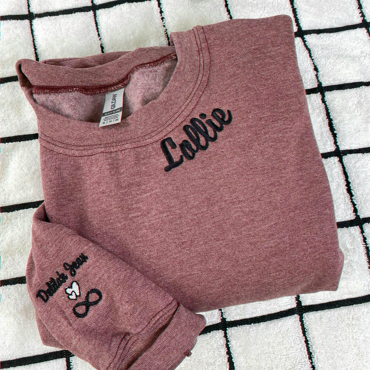Custom Embroidered Text Sweatshirt with Collar & Sleeve Personalization, Quote Sweatshirt with Choose Font & Thread Color