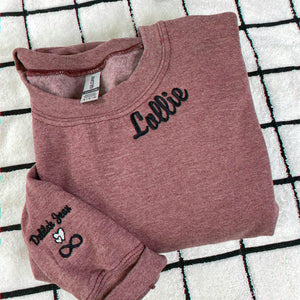 Custom Embroidered Text Sweatshirt with Collar & Sleeve Personalization, Quote Sweatshirt with Choose Font & Thread Color