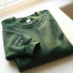 Custom Embroidered Text Sweatshirt with Collar & Sleeve Personalization, Quote Sweatshirt with Choose Font & Thread Color