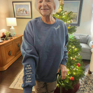 Custom Embroidered Text Sweatshirt with Collar & Sleeve Personalization, Quote Sweatshirt with Choose Font & Thread Color