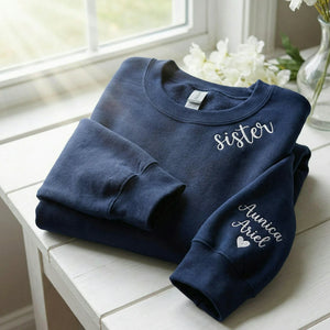 Custom Embroidered Text Sweatshirt with Collar & Sleeve Personalization, Quote Sweatshirt with Choose Font & Thread Color