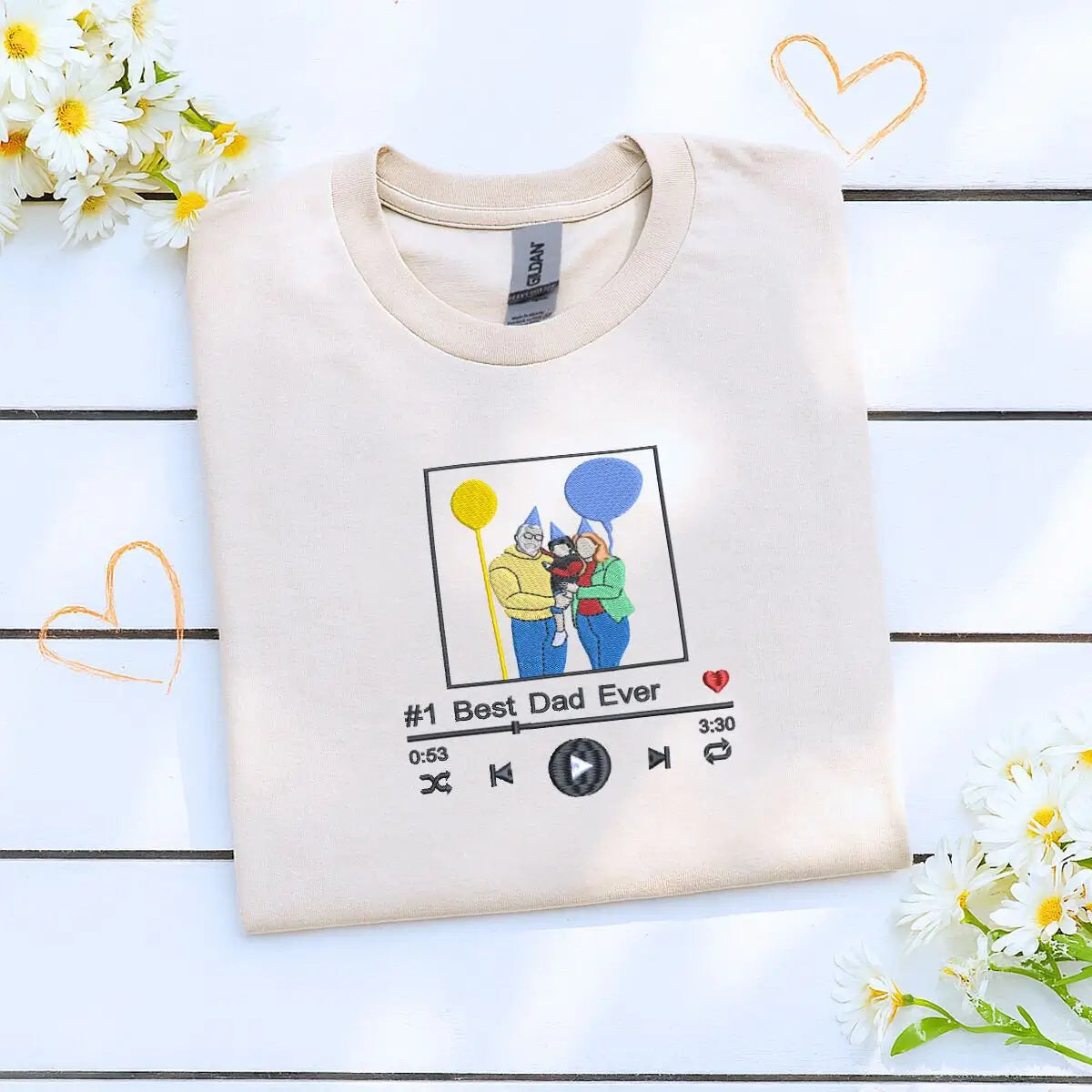 Personalized New Dad Shirts with Embroidered Photo Portrait and Favorite Song, Gift for Dad