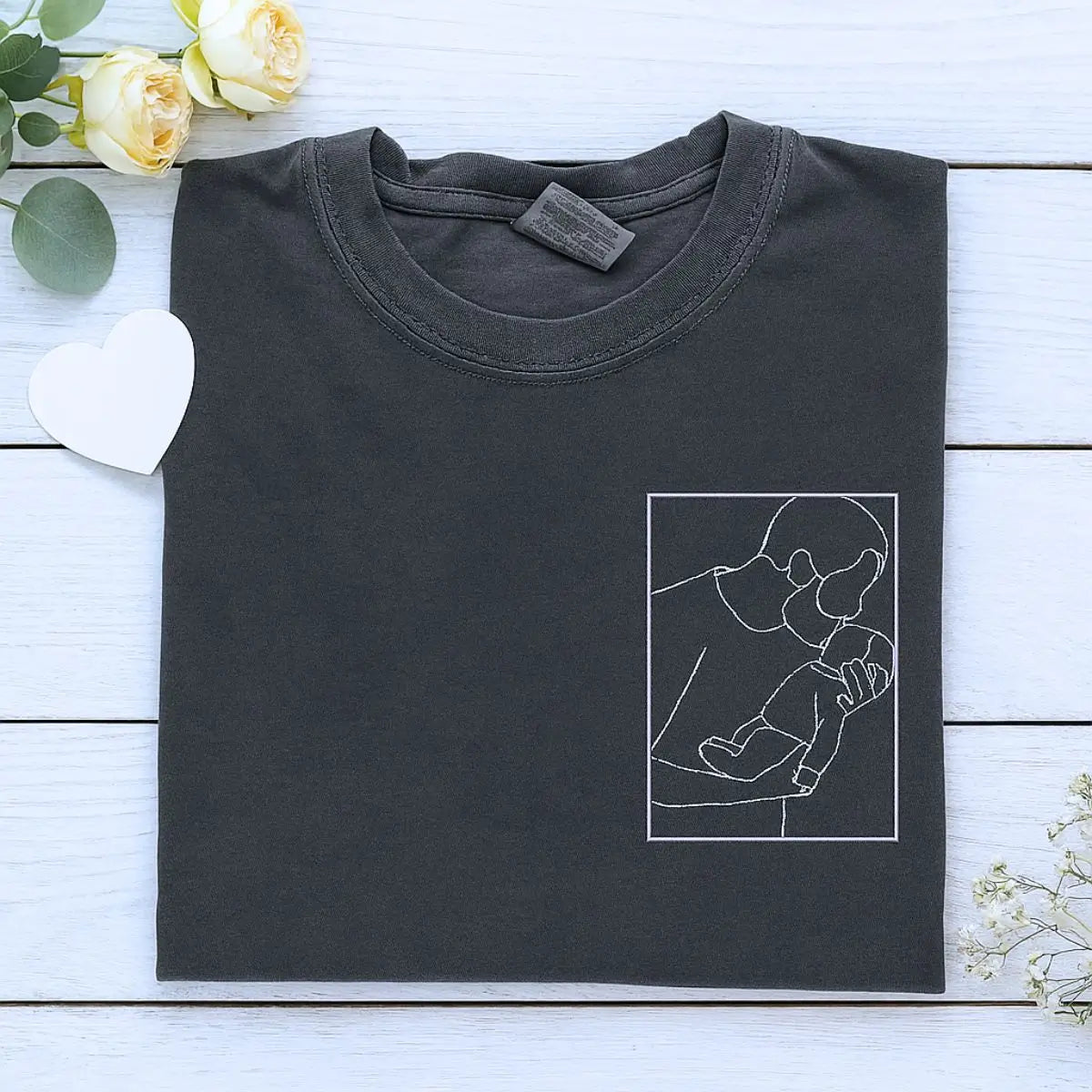 Personalized New Dad Shirts with Embroidered Photo Portrait and Favorite Song, Gift for Dad