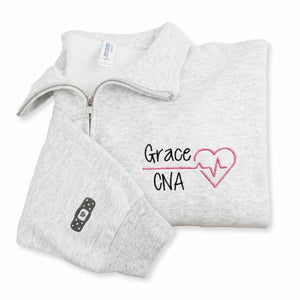Personalized CNA Name Quarter Zip, Custom Embroidered Nursing Assistant Pullover, Appreciation Week Gift