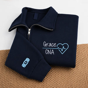 Personalized CNA Name Quarter Zip, Custom Embroidered Nursing Assistant Pullover, Appreciation Week Gift