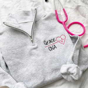 Personalized CNA Name Quarter Zip, Custom Embroidered Nursing Assistant Pullover, Appreciation Week Gift