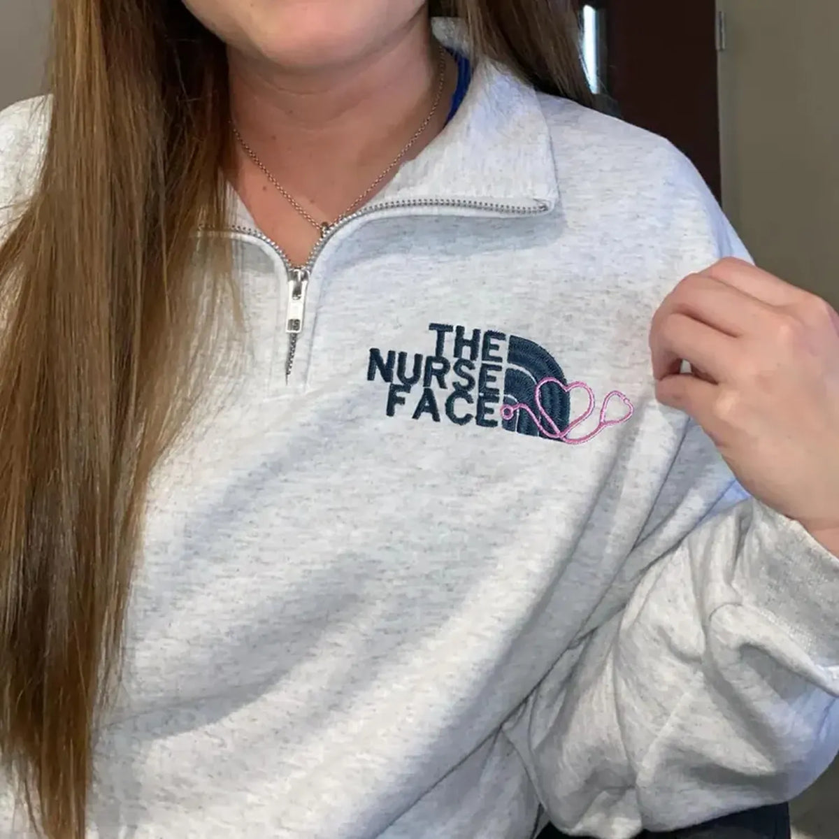 Custom Embroidered The Nurse Face Quarter Zip Sweatshirt, Nurse Zip Up Hoodie, New Nurse Gift