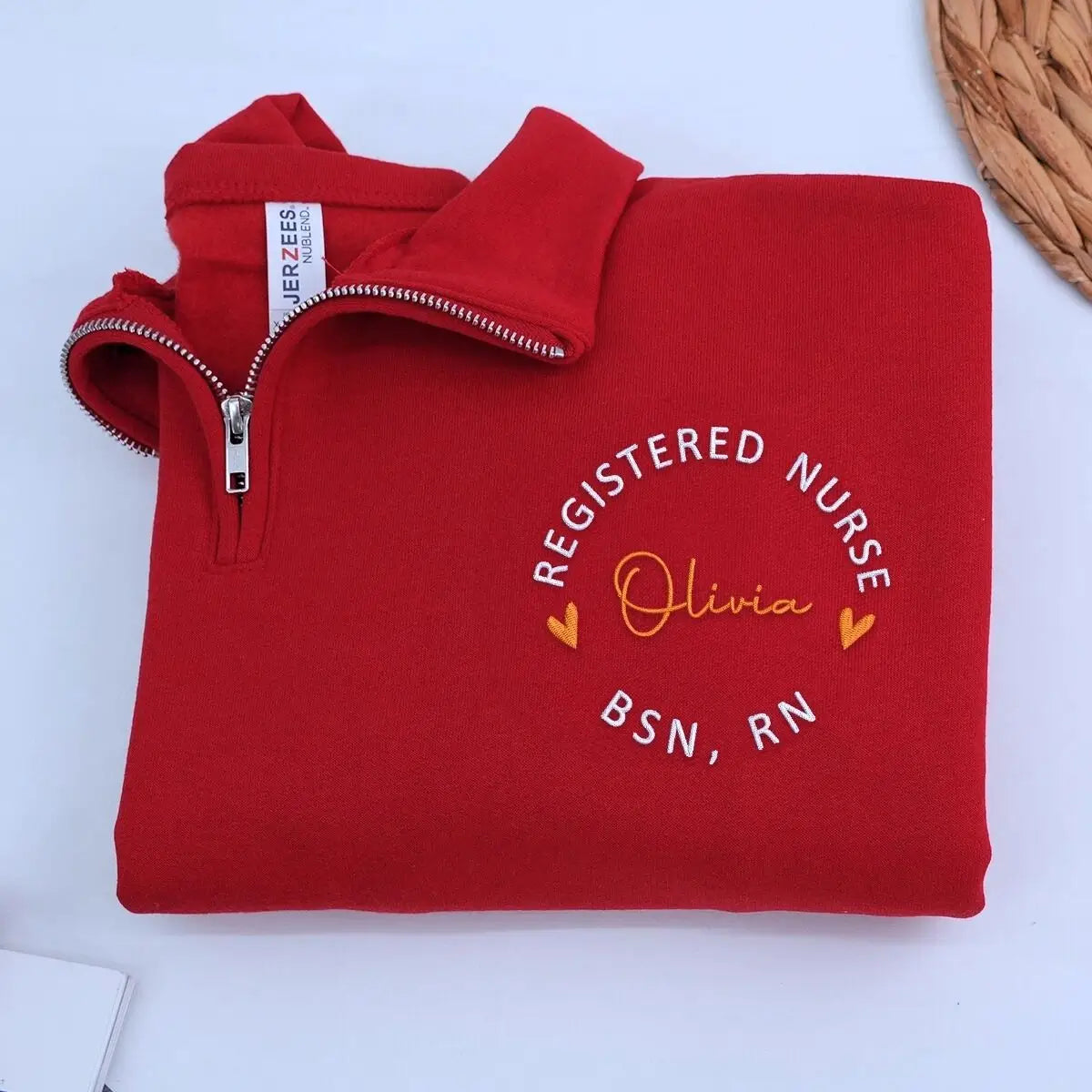 Custom embroidered nurse sweatshirt with name on chest and sleeve, ideal nurse gift