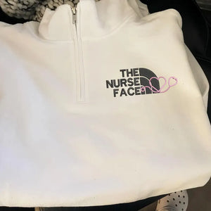 Custom Embroidered The Nurse Face Quarter Zip Sweatshirt, Nurse Zip Up Hoodie, New Nurse Gift