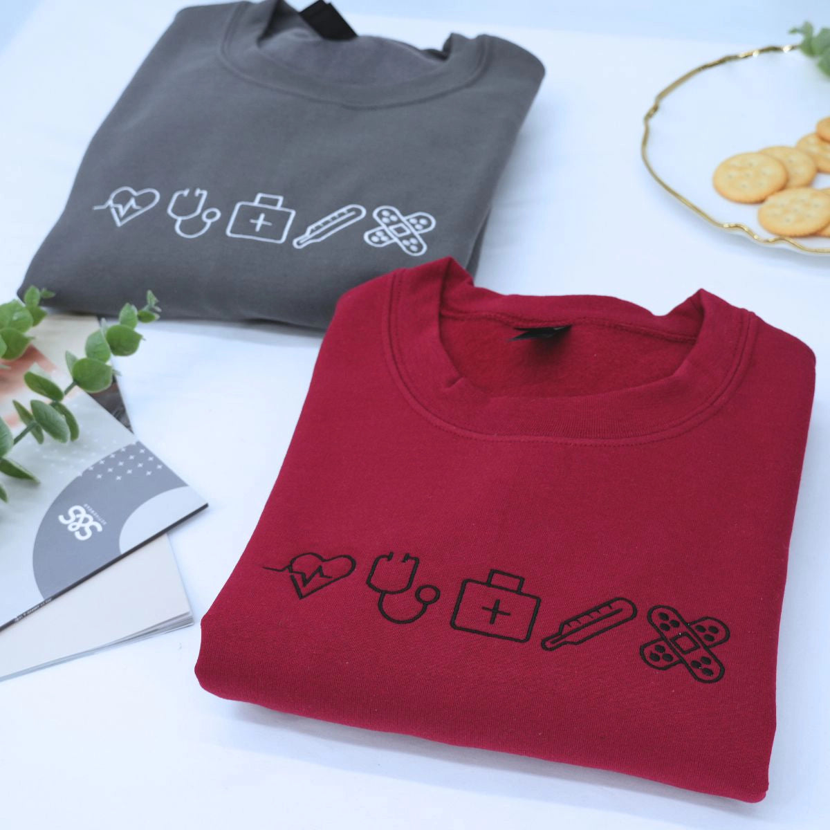 Custom Embroidered Nurse Icon Sweatshirt with Name on Sleeve, Unique Gift For Nurses