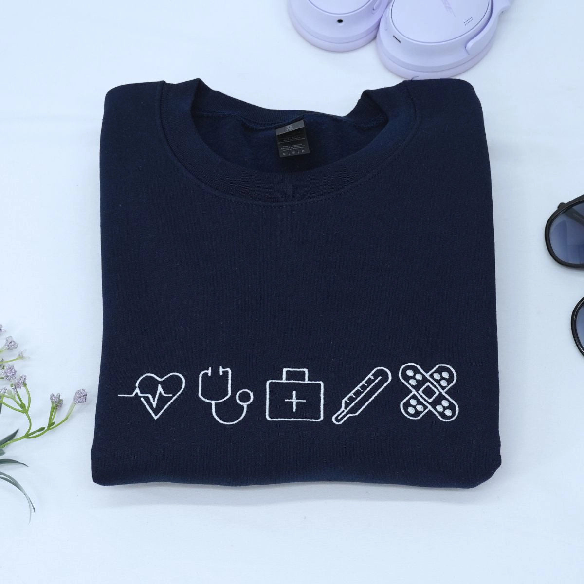 Custom Embroidered Nurse Icon Sweatshirt with Name on Sleeve, Unique Gift For Nurses