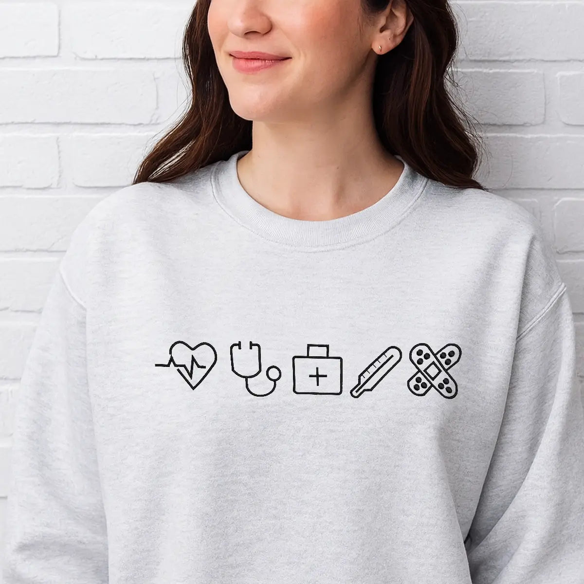 Custom Embroidered Nurse Icon Sweatshirt with Name on Sleeve, Unique Gift For Nurses