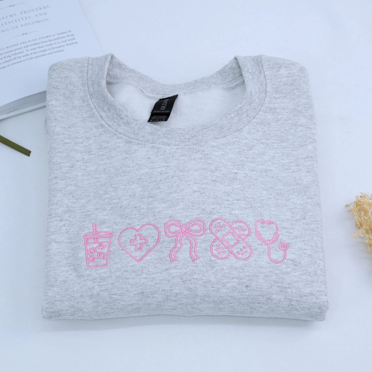 Custom Embroidered Nurse Icon Sweatshirt with Name on Sleeve, Unique Gift For Nurses