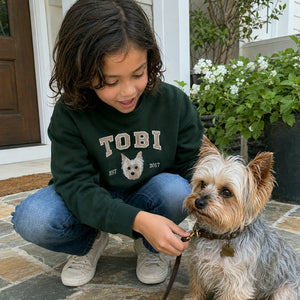 Custom Pet Portrait Embroidered Youth Sweatshirt, Custom Dog Cat Picture Crewneck for Kids