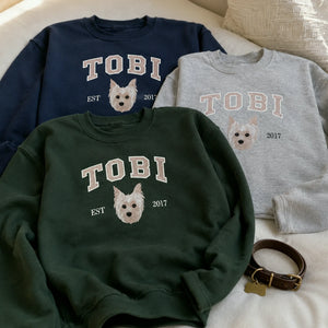 Custom Pet Portrait Embroidered Youth Sweatshirt, Custom Dog Cat Picture Crewneck for Kids