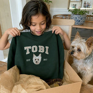 Custom Pet Portrait Embroidered Youth Sweatshirt, Custom Dog Cat Picture Crewneck for Kids