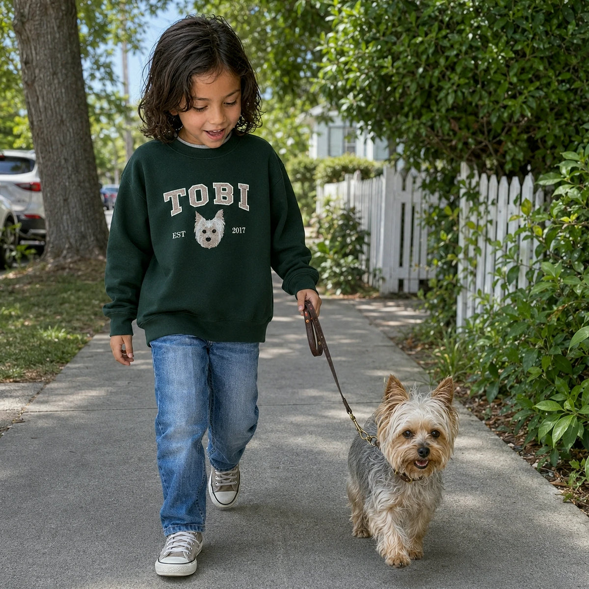 Custom Pet Portrait Embroidered Youth Sweatshirt, Custom Dog Cat Picture Crewneck for Kids