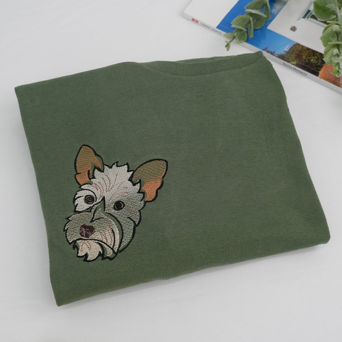 Custom embroidered hoodie with dog portrait stitched from uploaded photo