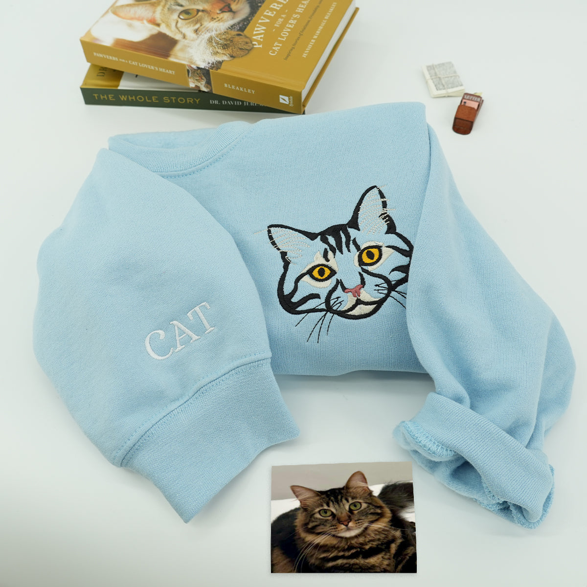 Custom embroidered hoodie with dog portrait stitched from uploaded photo