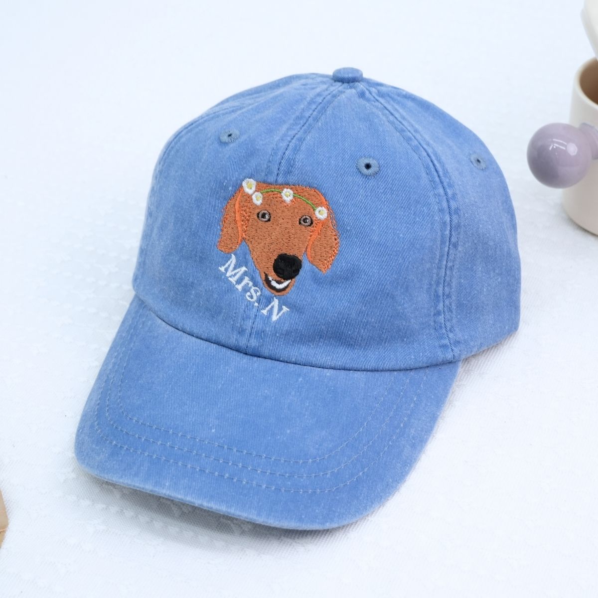 Personalized Pet Dyed Hat - Embroidered Photo Text - Unique Dog Cat Lover Gift Idea