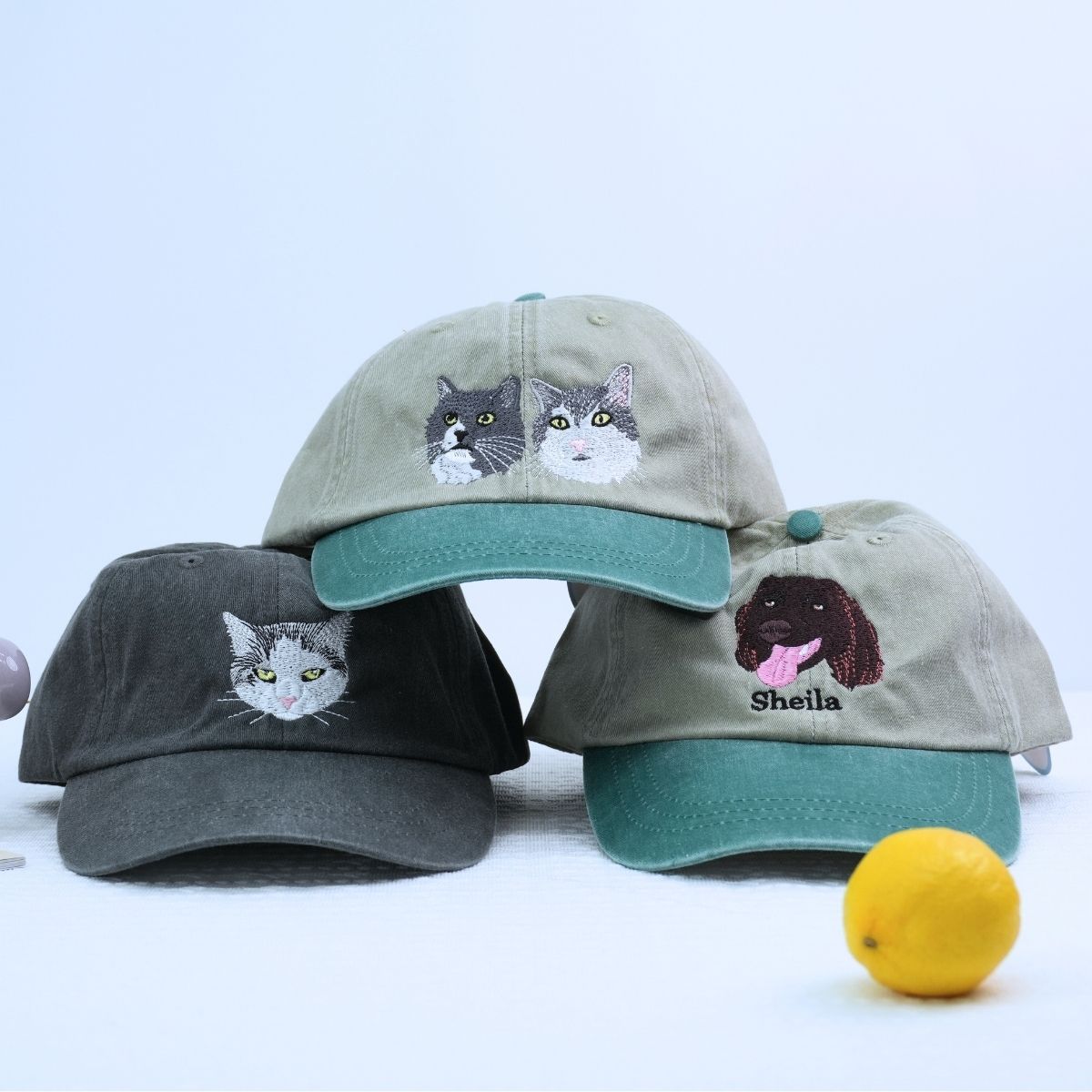Personalized Pet Dyed Hat - Embroidered Photo Text - Unique Dog Cat Lover Gift Idea