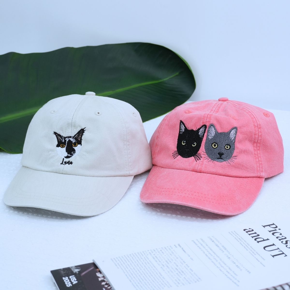 Personalized Pet Dyed Hat - Embroidered Photo Text - Unique Dog Cat Lover Gift Idea