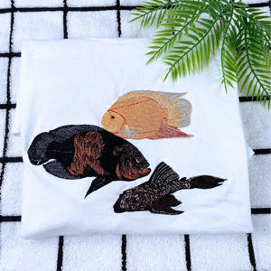 Custom embroidered shirt featuring pet portrait and name on sleeve – perfect personalized gift for pet lovers